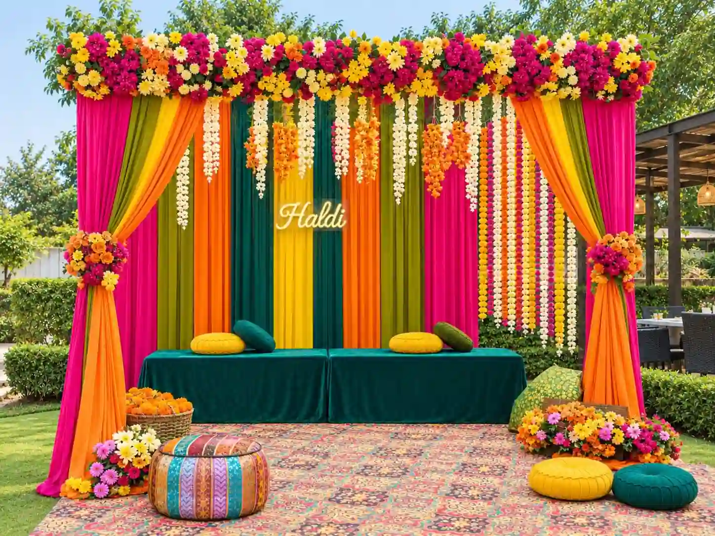 balloon decoration Rang Barse Floral Haldi Setup 